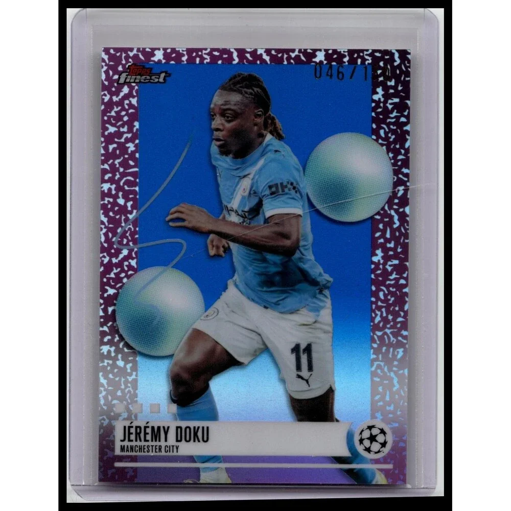 2025-26 Finest UEFA Jérémy Doku #330 Manchester City Blue Refractor #/150